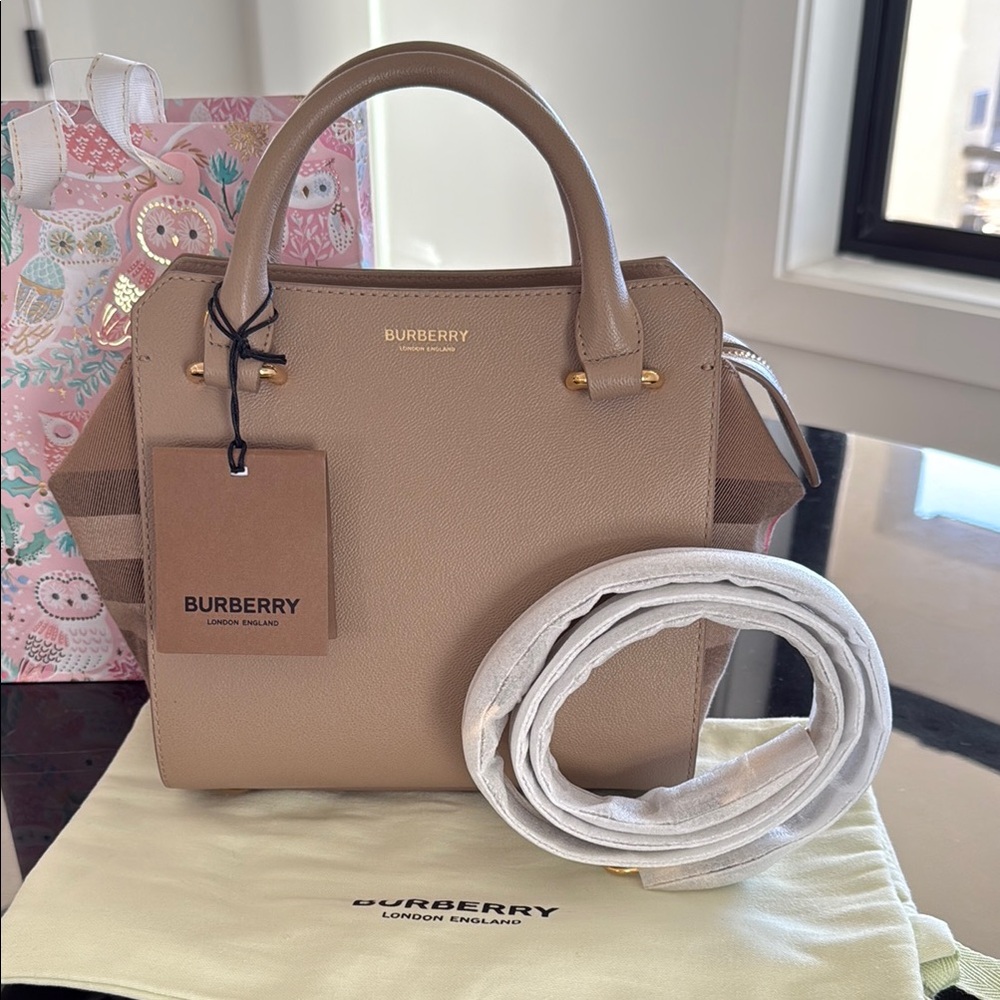 Burberry Tan Satchel Bag with Structured Design